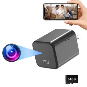 WIFI 64GB Mini Camera Charger, Hidden camera,Full HD 1080P Small Nanny Cam with Human Detection, Type-C Plug Pet Camera for Indoor