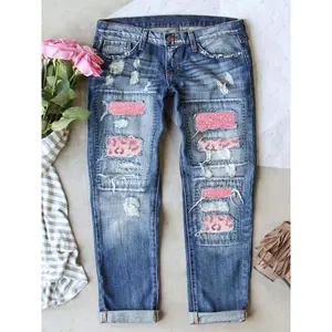 High-riseRippedJeansWithSuedeElbowPatchesAndStretchFabricBlendForComfortAndStyle