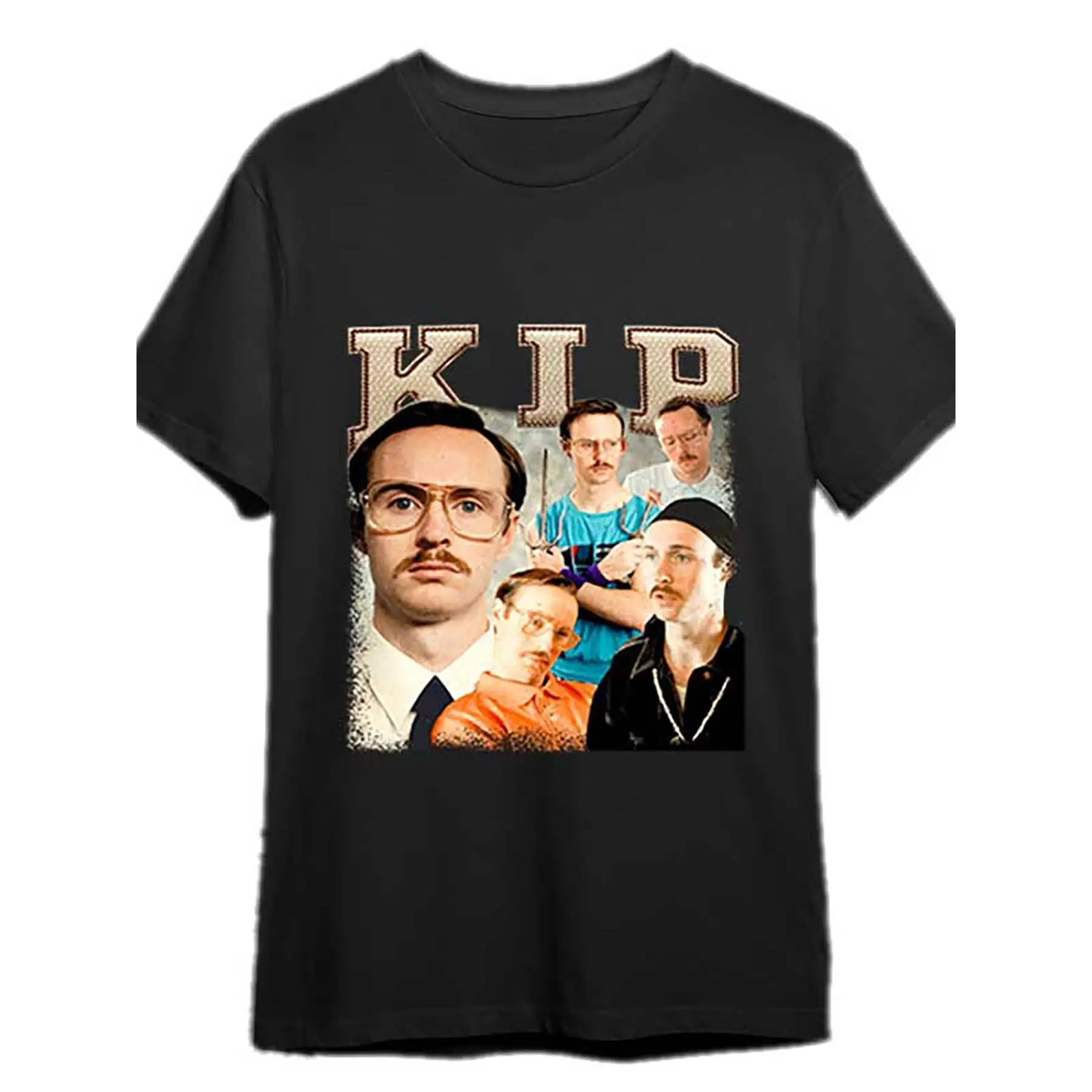 Men's "KIP" Napoleon Dynamite Vintage Graphic Tshirt - Menswear Round Neck Shortsleeve Knit Black Cotton Tee, Machine Washable Casual Movie-Inspired Humorous Apparel Top Streetwear Tropical Crewneck