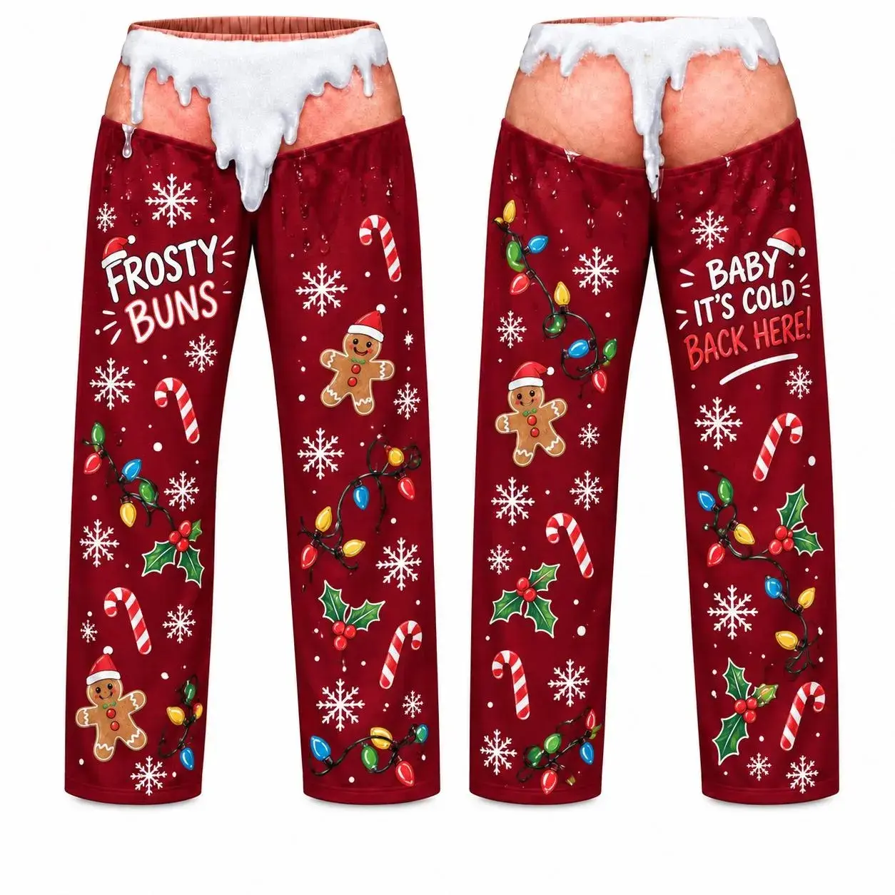 Funny Christmas Pajama Pants, Frosty Buns Men’s Holiday PJs, Novelty Winter Lounge Sleepwear
