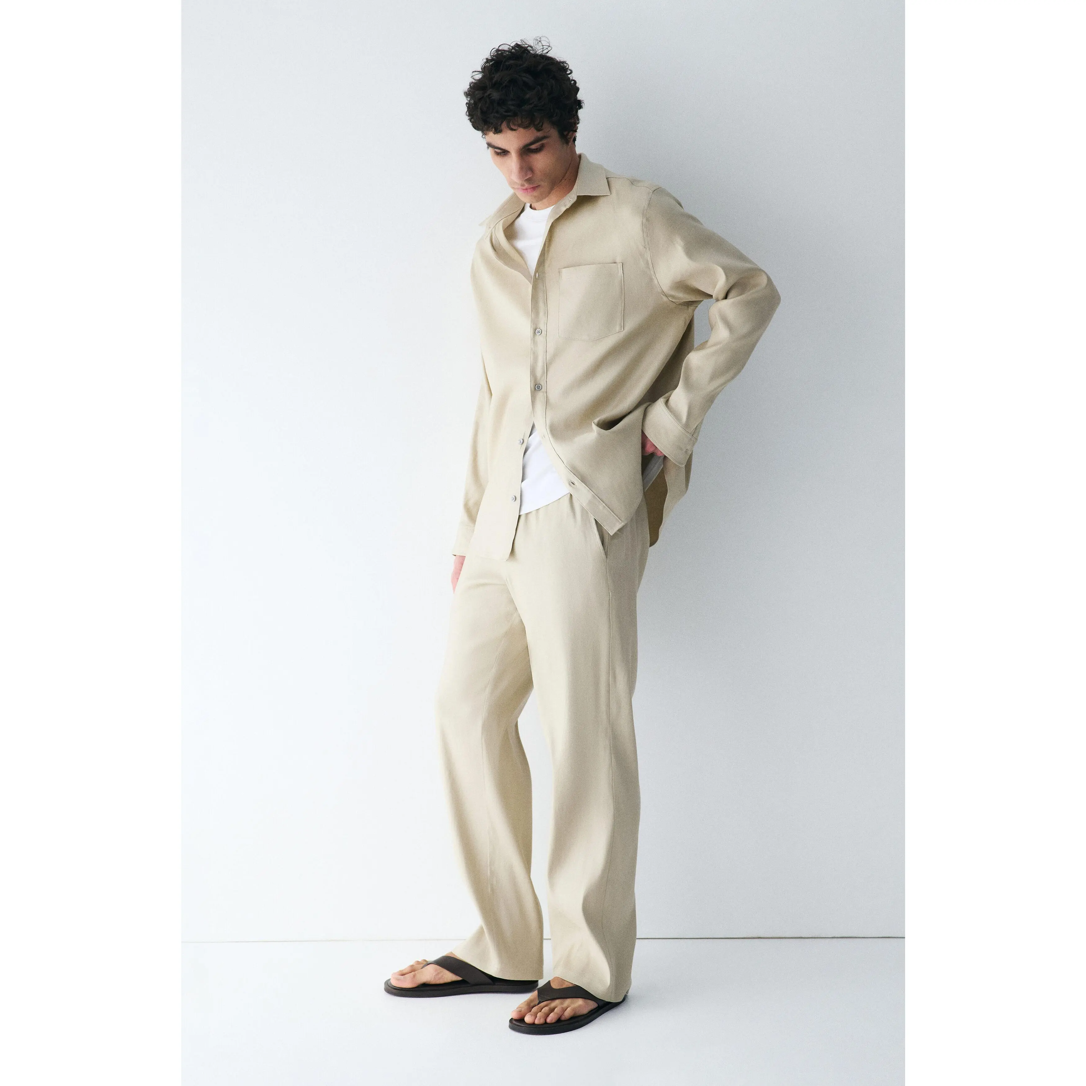 H&M Easy-care Loose Fit Linen-blend trousers