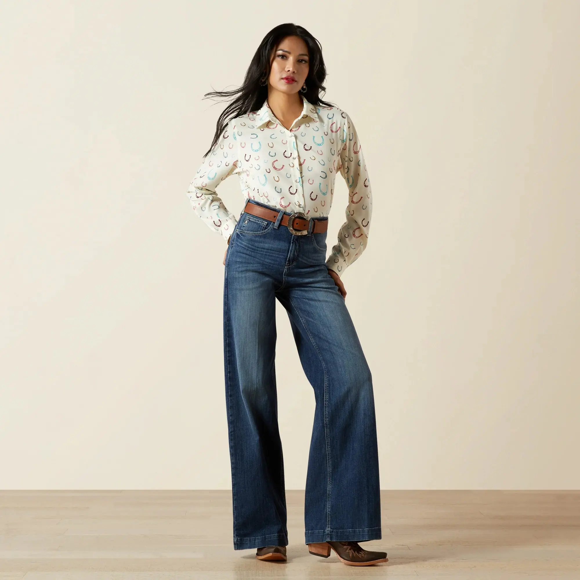 Ariat Women's Rosalie Ultra High Rise Wide Leg Jeans in Natalia Wash Stretch Denim with a Contoured Waistband, Spandex