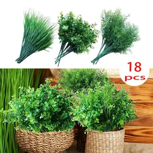 18 Pcs Fake Plants, plastic Fake Grass, artificial Grass, Outdoor, Vase, Farmhouse, Garden Decoration, Bright and Vivid|Not Easy To Fade|not Require Maintenance|flexible and Durable--Decoration of Window Sills, Corridors, Flower Beds tiktokshopspringglowu