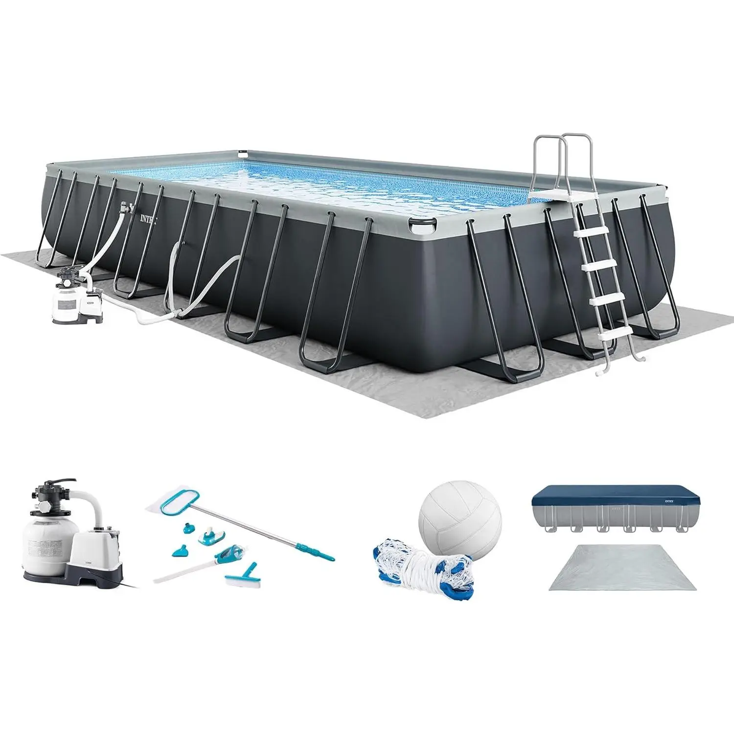 GDHS Ultra XTR 24ft x 12ft x 52in Above Ground Swimming Pool Set w/Pump | 26367EH - 2100 GPH Sand Filter Pump, Saltwater System, Maintenance Kit & Volleyball Game Included - Strong Galvanized Steel