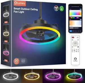 Lumary 20'' Smart Outdoor Ceiling Fans with RGBAI Lights, Wi-Fi Bluetooth Connect RGBCW, 40+ Scene Mode, Work with Alexa Google, Waterproof Hanging fan with Remote/APP/Voice Control for Patios, Gazebo