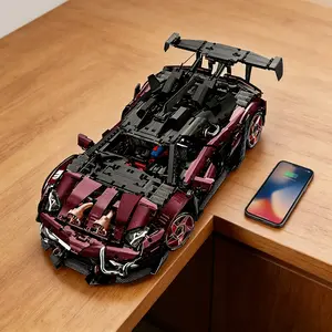 3946+pcs 1:8 Violet Building Blocks Super Car Racing Set, Rich Detail Design, Adult Collectible Model Gift, High-Quality Construction Toy