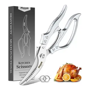 Huusk Poultry Shears Heavy Duty – All Purpose Japanese Kitchen Scissors for Chicken, Meat, Fish, Vegetables & Pizza with Ergonomic Non-Slip Black Handle, Gifts for Women Men