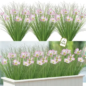24 Bundles Artificial Flowers for Outdoors, Onion Grass UV Resistant, Greenery Stems, Fake Shrubs, Artificial Outdoor Plants, Decorations for Garden, Office, Home, Plastic