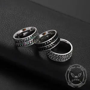 GTHIC Simple Double Chain Stainless Steel Spinner Ring for Men Women Fashion Accessories Daily Wear