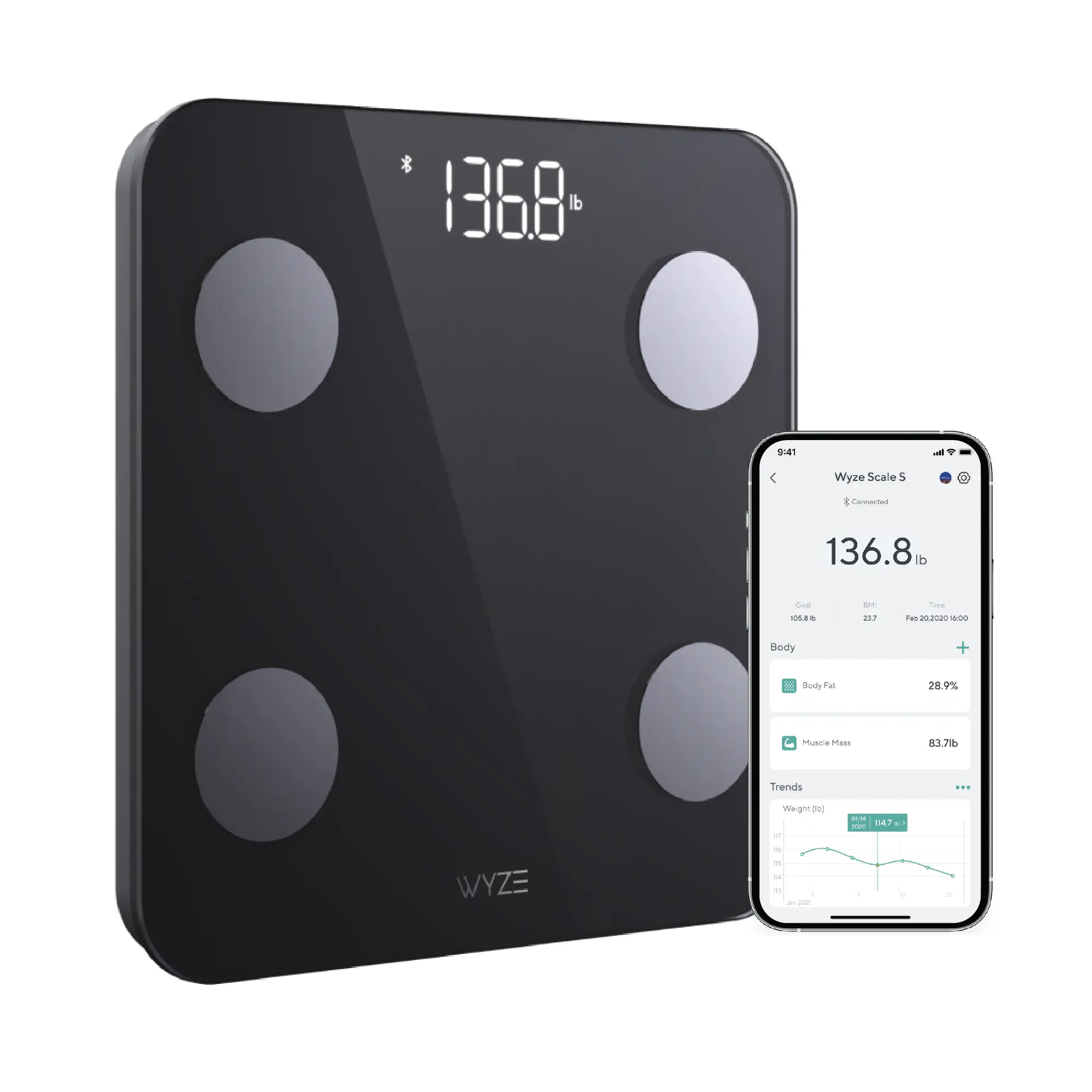 Wyze Scale S — Bluetooth Smart Weighing Scale, Multiple Body Composition Measurements (Body Fat, BMI & Muscle, Weight Loss, etc), Smartphone Sync
