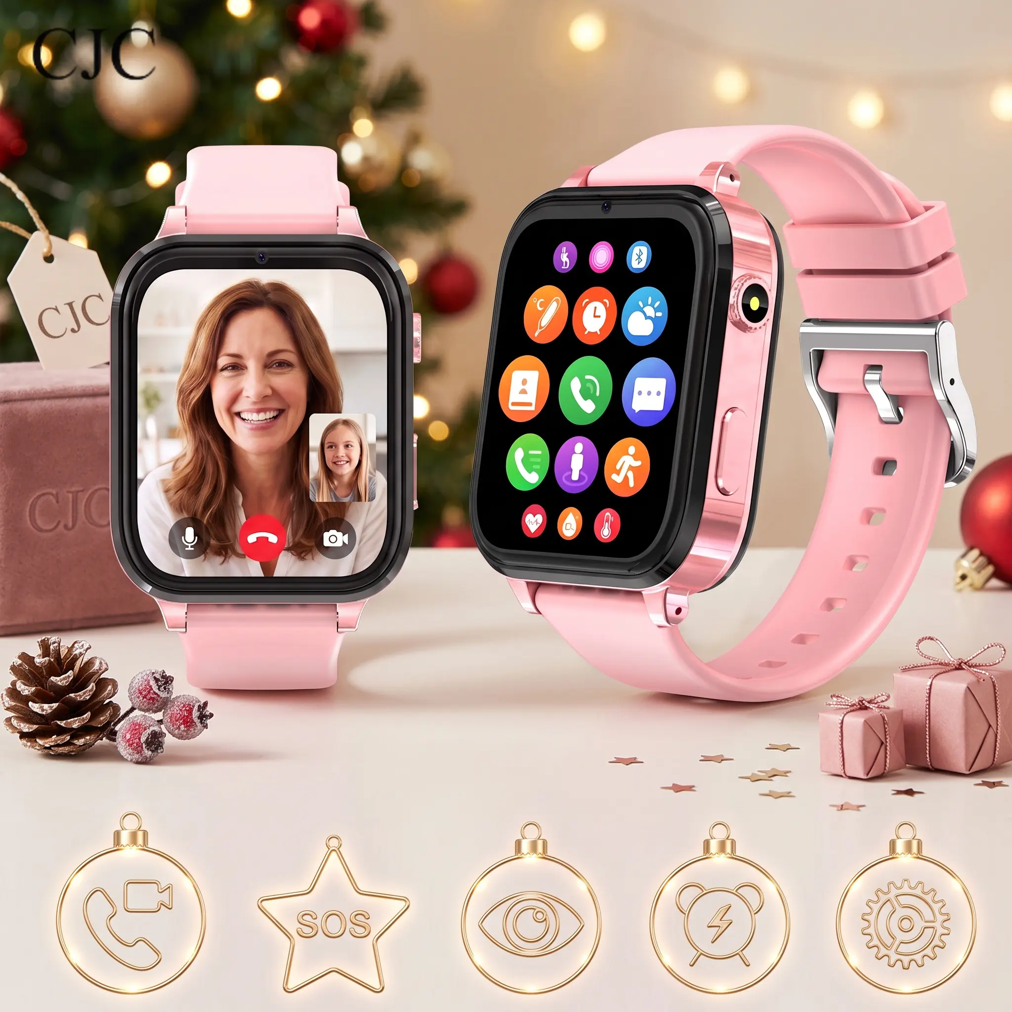 Pink CJC T27 Kids' Micro Magnetic Smartwatch for Boys, 2-Way Calling & Video Chat, Parental Control, 1.69" HD Screen, 8W Camera, Games, Alarm Clock, Durable Flashlight, Remote Monitoring, Christmas Gift for Kids