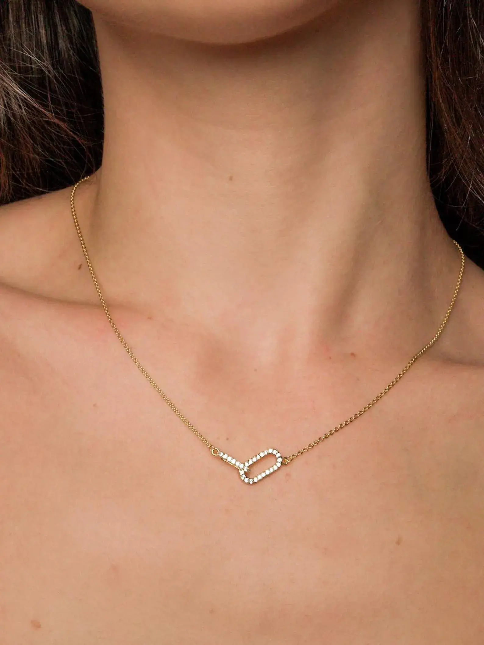 Gold Paperclip Necklace with Diamond Pendant, Dainty Silver or 14K Gold Layering Necklace Gift for Her CZ Diamond Necklace Pave Link Pendant