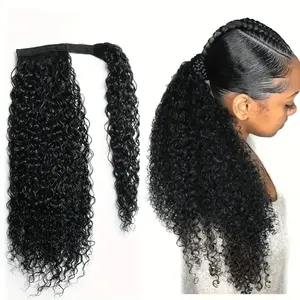 "Deep Wave Brazilian Remy Human Hair Ponytail Extension, Long Curly Wavy Wrap Around Ponytail with Magic Paste, Natural Black 10-28 Inch, Soft & Secure Fit for Women 100g/Pack "	