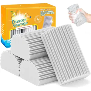 4 Pack Damp Clean Duster Sponge, Magic Sponge Eraser for Household Cleaning,  Dusters Cleaning Supplies for Housekeeping, Dish, Blinds, Glass, Baseboards,Window Track Grooves and Faucets