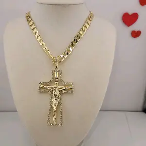 100 - BIG CROSS Gold Plated Jesus Crucifix Pendant with Rhinestones for Men Women Fashion Jewelry