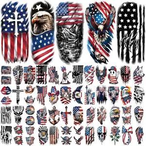 77 Sheets Independence Day Temporary Tattoo for Women Men, 17 Half Arm 4th of July Fake Tattoos, 60 Tiny American Flag Eagle Dog Cat Cow Memorial Labor Day Patriotic Body Tattoos