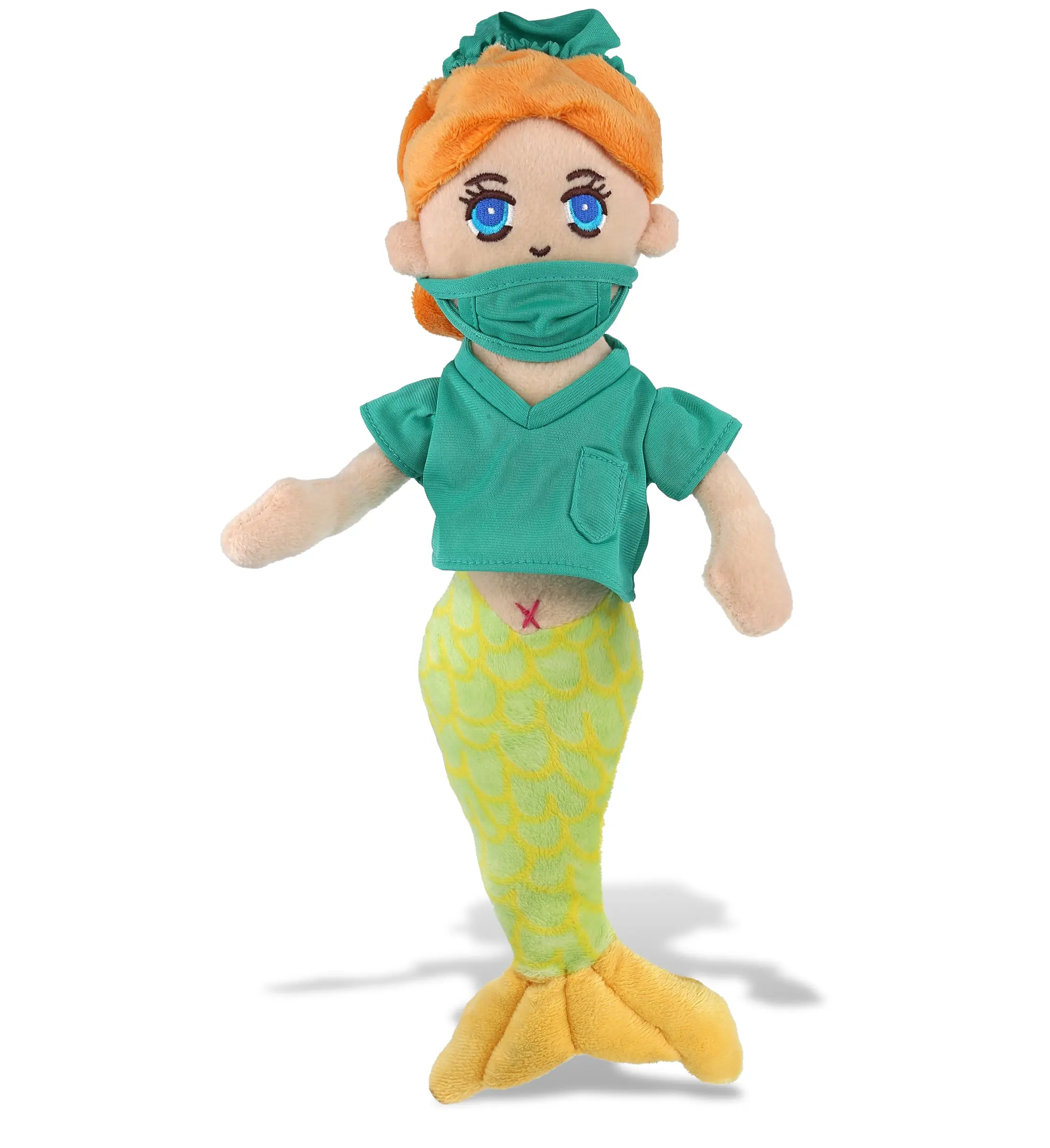 DOLLIBU Green Mermaid Stuffed Toy - Polyester, Doctor Outfit, Super-Soft Fluffy Plush Stuffed Toys for Pretend Play, Fluffy Stuffed Toys