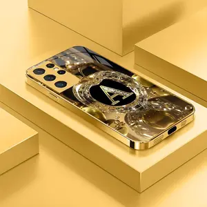 Galaxy S21 Ultra 5G Letter Glass Cellphone Case - High-End Electroplated Business-Style Accessory with Shockproof Anti-Drop, Anti-Fingerprint Protection at Affordable Price