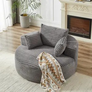 55" Round Corduroy Boneless Single Sofa, No Assembly Required, Fluffy Modern Sleeper Chair with Pillows, Floor Lounge Couch for Living Room, Bedroom & Projection Room