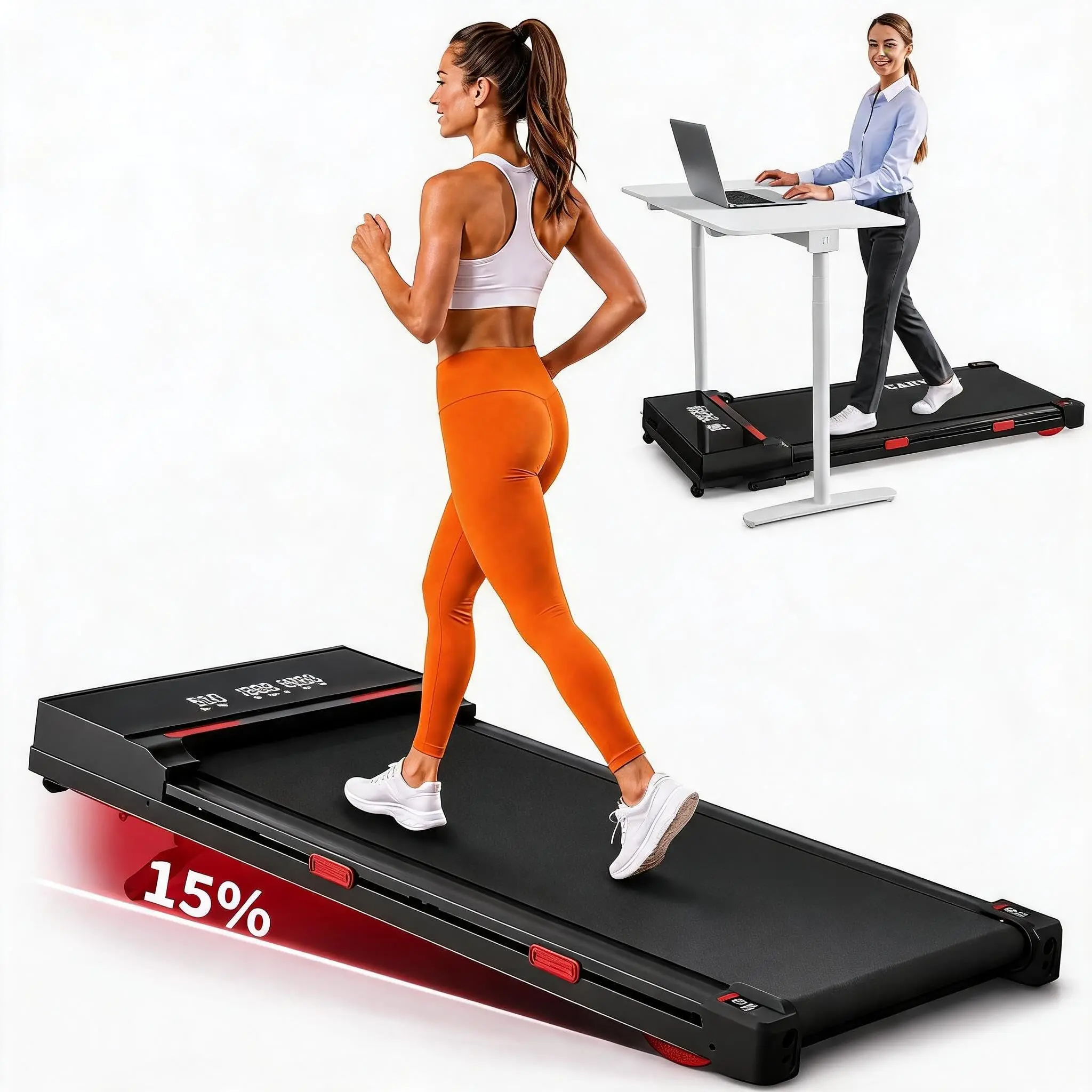 Garvee Walking Pad Treadmill with 15% Automatic Incline, 15 Adjustable Levels, Supports up to 400lbs, Equipped with a Powerful 3.5HP Motor for Effective Home Workouts