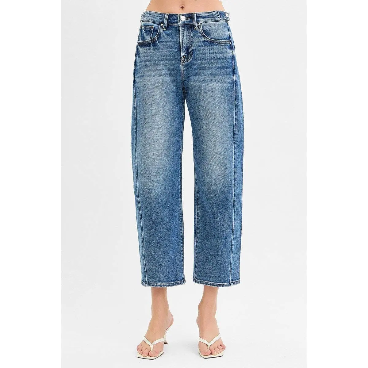 Risen High Rise Crop Barrel Jeans w/ Adjustable Waist