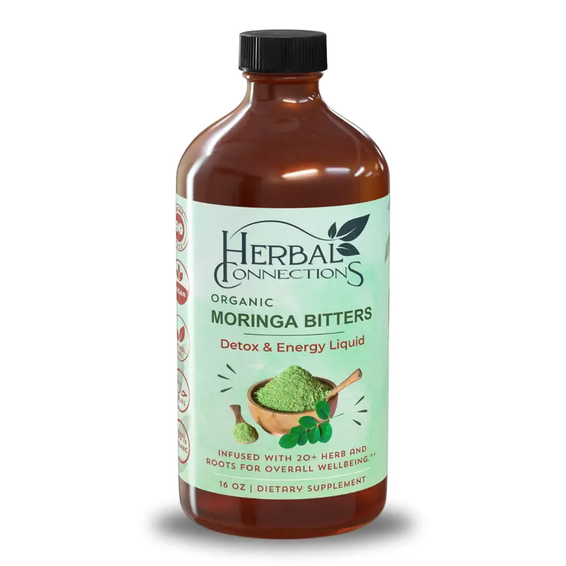 Herbal Connections Moringa Bitters | Infused with 20+ Organic Herbs and Roots | 16 oz | Vegan, Non-GMO, Gluten-Free, S Healthcare Natural vegan blend