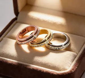 Rotatable double-ring design! 5MM square diamond starry sky ring, fortune-turning couple's ring