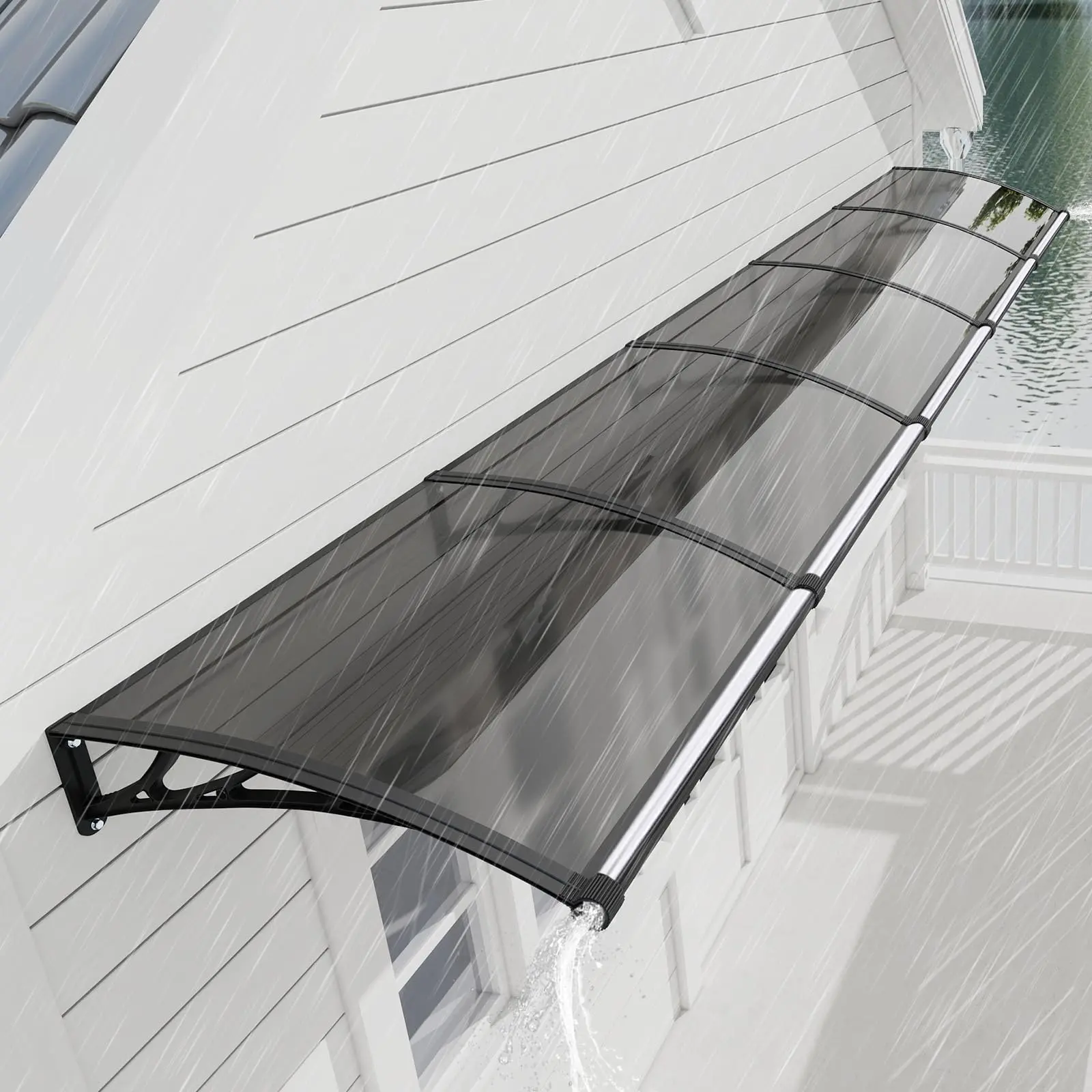 Door Awning with Drainage, 40 x 120 in Exterior Front Door Canopy, Solid Polycarbonate Overhang with ABS Bracket, Rain Snow Sun Protection Window Awning for Porch Patio
