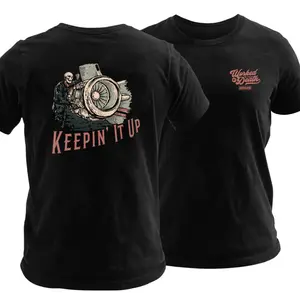 Keepin’ It Up Aircraft Mechanic T Shirt, Aviation Engine Technician Graphic Tee with Jet Engine Repair Scene, Soft Cotton Blend Shirt, Worked to Death Aviation Apparel for Men & Women, Funny Aircraft Mechanic Gift Idea