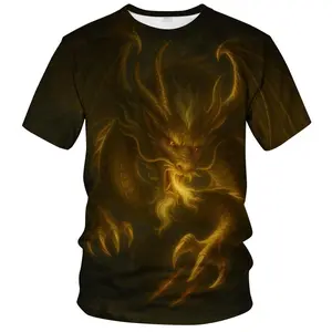 Unisex Fierce Golden Dragon 3D Print T-Shirt – Mythical Winged Dragon with Glowing Eyes, Ideal for Daily Wear, Halloween Cosplay, Fantasy Theme Parties (Men & Women)