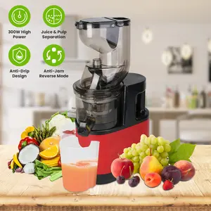 300W Cold Press Juicer Machine, Electric Slow Masticating Juicer with Reverse Function, Whole Fruit Vegetable Extractor with 2 Containers & Cleaning Brush, Easy to Clean Quiet Juicer for Home Kitchen