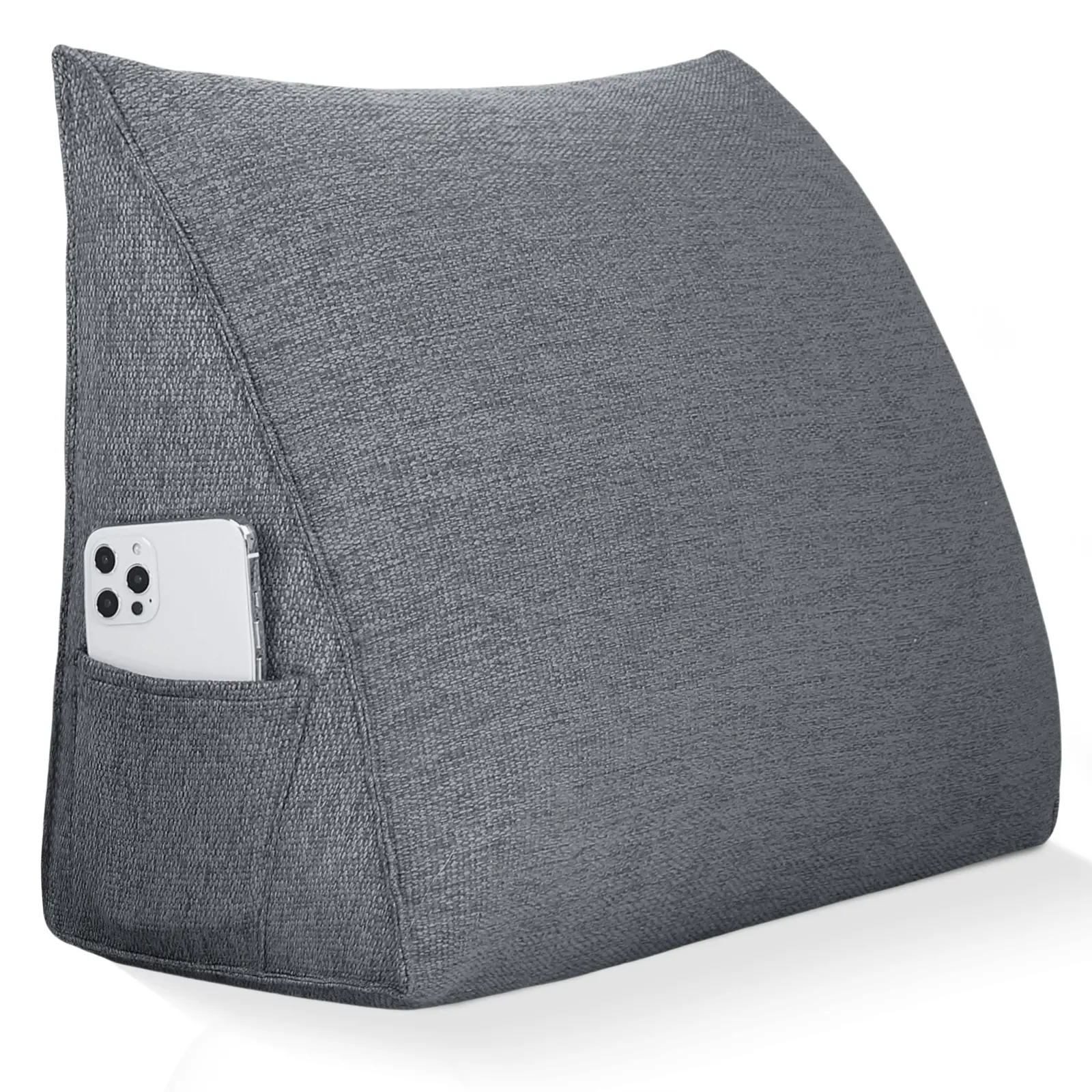 Modern 24-Inch Single-Person Dutch Velvet Wedge Reading Pillow, Triangular Backrest Cushion with Side Pocket, Soft Support for Bed Reading & Gaming