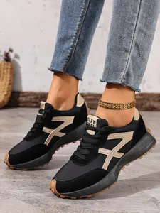 A pair of women's lightweight lace-up casual sports shoes, with breathable and shock-absorbing sole design, comfortable to wear, non-slip and wear-resistant rubber sole, suitable for elegant and versatile outdoor daily wear in all seasons.