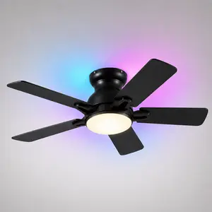 Kviflon Black RGB Ceiling Fans with Lights - 52" Low Profile Ceiling Fan Lights with 5 Blades, Modern Ceiling Fan with Lights and Remote/APP, Dimming, 3CCT, Fan Light Fixture for Indoor Covered Outdoor Chandeliers can be used in the living room | 8236