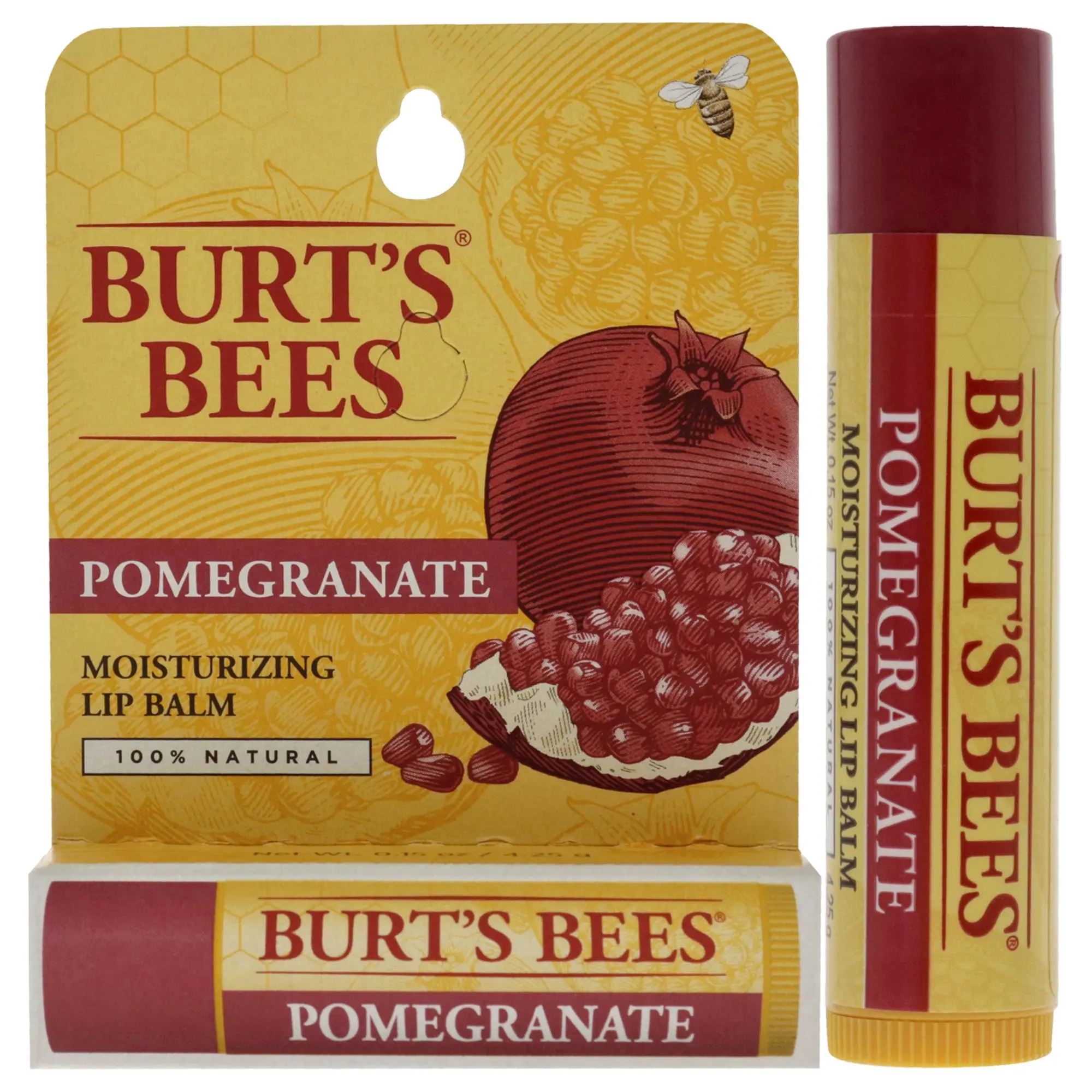 Burt's Bees All-Natural Pomegranate Lip Balm - Gentle Care, Hydrating Moisturizer for Lips, Unisex, 0.15oz Blister Pack