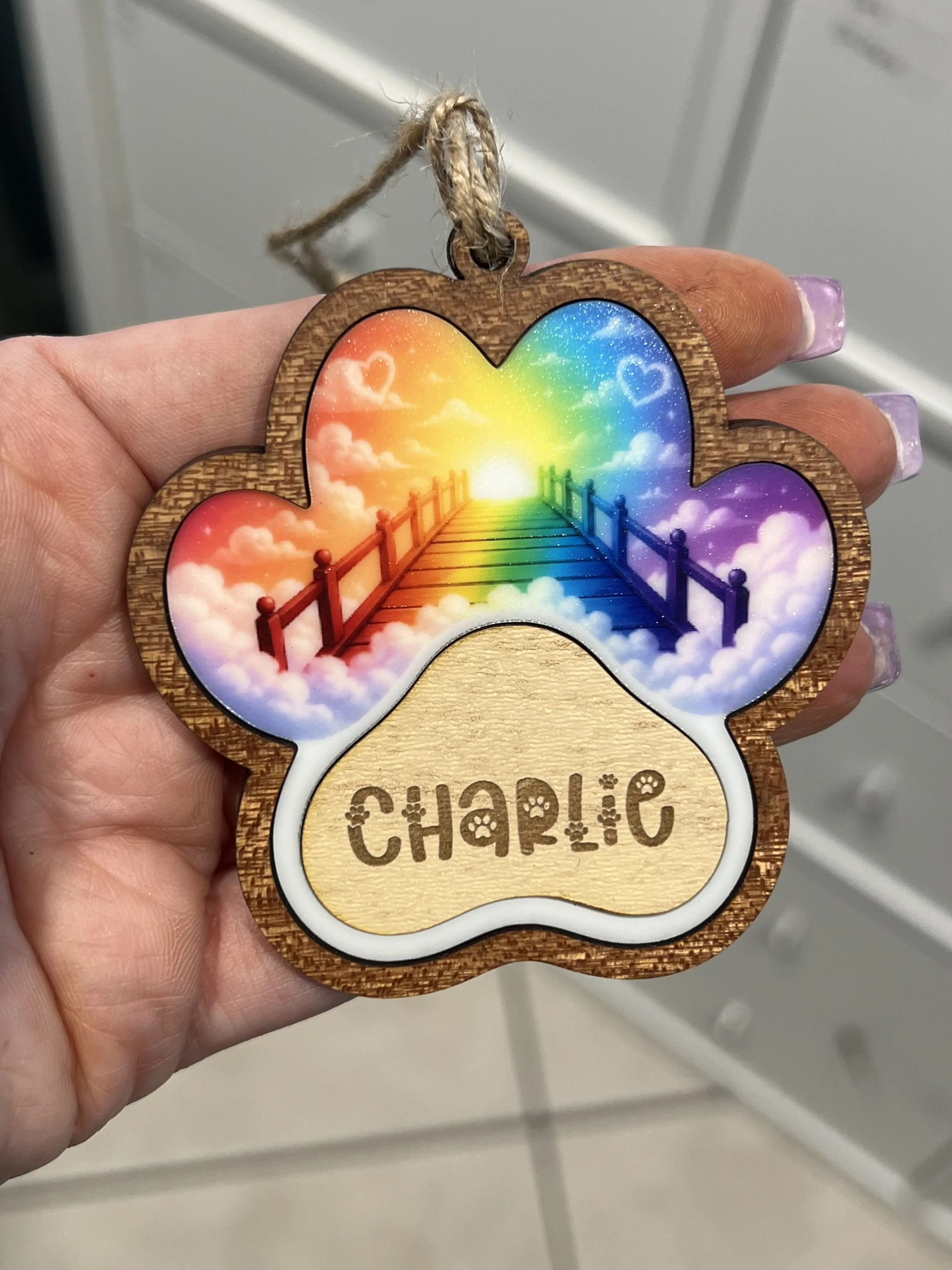 Dog Paw Print Memorial Ornament - Custom engrave with your pet's name