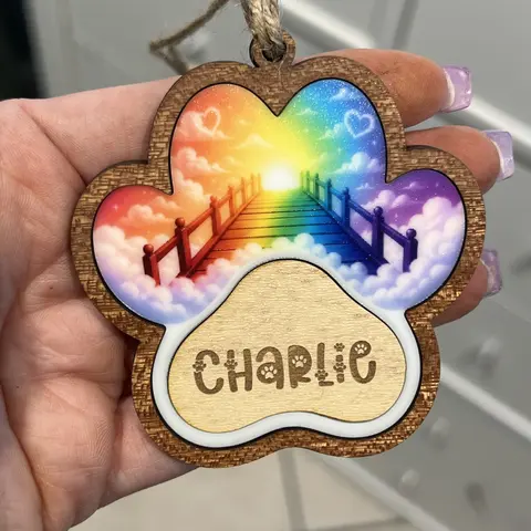 Dog Paw Print Memorial Ornament - Custom engrave with your pet's name