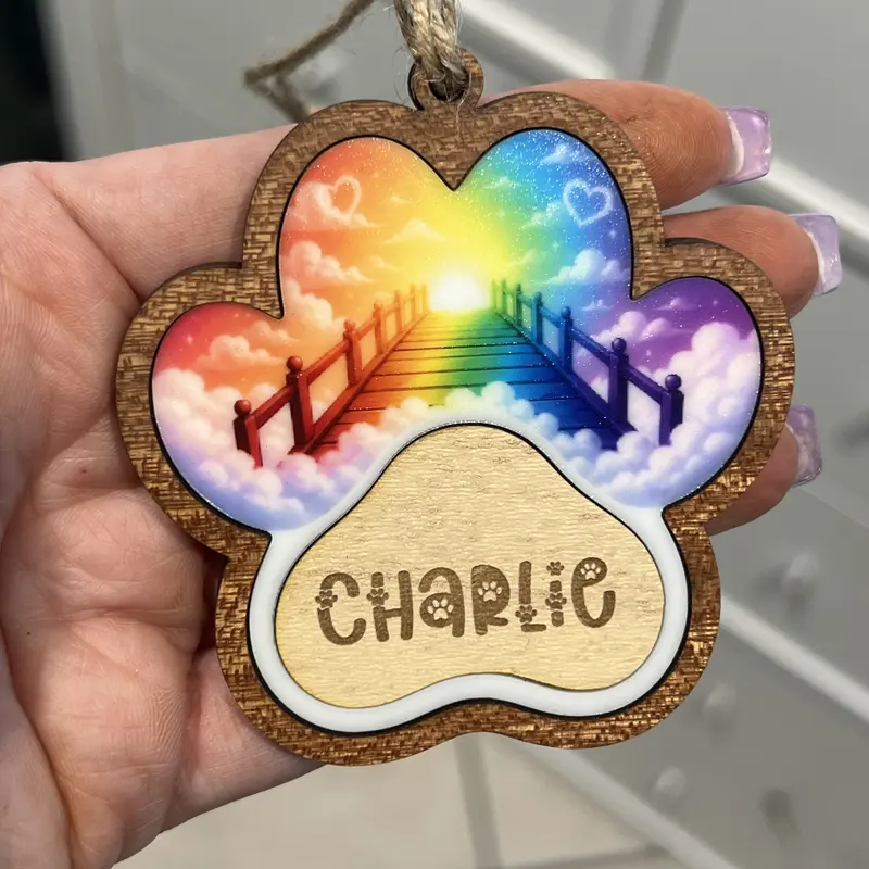 Dog Paw Print Memorial Ornament - Custom engrave with your pet's name