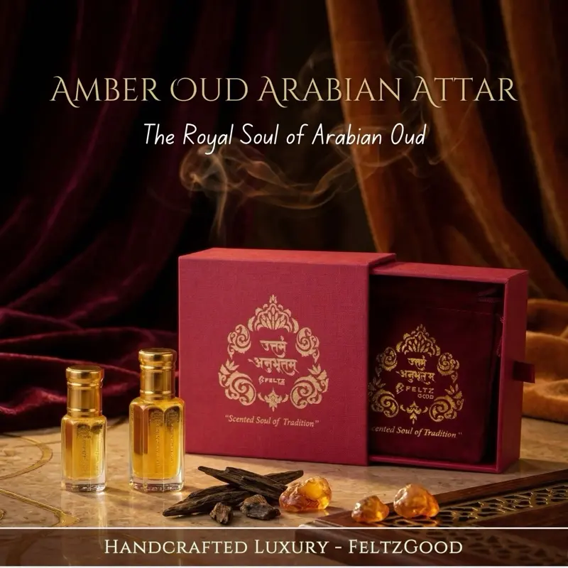 Amber Oud Arabian Attar Perfume Oil - Single Item, Vegan, Alcohol-Free Luxury Unisex Fragrance with Warm Amber & Oud Notes, Packaged in Premium Gift Box