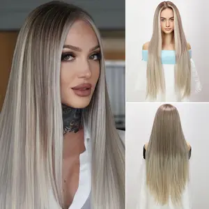 SMILCO/28 Inches | Mixed Brown Ombre Futura hair | Costume | Straight Hair | Synthetic Lace Front Wigs | SM9227 long straight