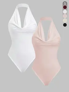 Women's Solid Ribbed One-piece Bodysuit, Casual Sleeveless Bodysuit for Daily Wear, Ladies Clothes for All Seasons