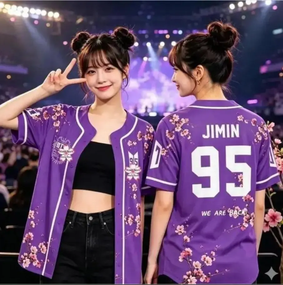 Purple Blossom Baseball Jersey Shirt, Music Fan Button Up Jersey, Cute Concert Outfit Top
