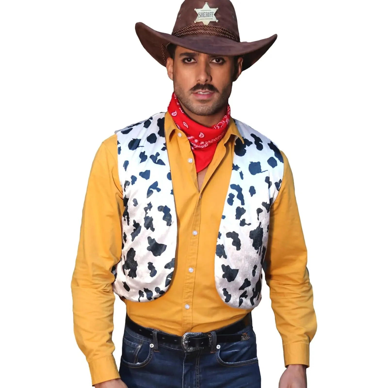 Runcati Men's Cow Print Open-Front Vest - Menswear Casual Clothes, Cosplay Costume, Halloween Special Occasion Outfit
