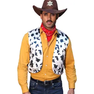 Runcati Mens Cow Print Vest Open Front Festival Vintage Hippie Halloween Costumes Outfit Vests
