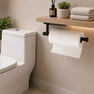Paper Towel Holder, Self-Adhesive Under Cabinet for Kitchen, No Drill Wall Mount SUS304 Stainless Steel – Space-Saving, Easy Installation for Kitchen, RV & Bathroom, 12.6’’ Towel Rack for Rolls, Plastic Wrap & More