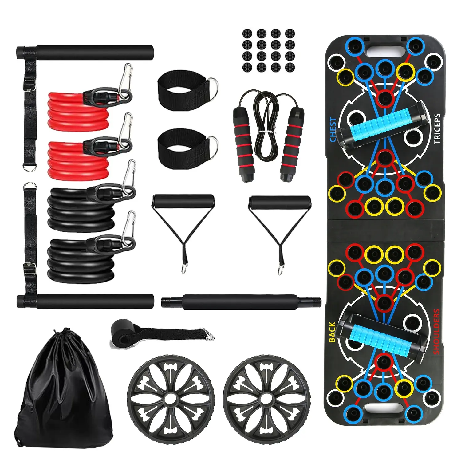 Multifunctional Push Up Board Home Strength Training Equipment With 15 Fitness Accessories Pilates Bar Resistance Band Roller Wheel Full Body Workout fat strength training arm men