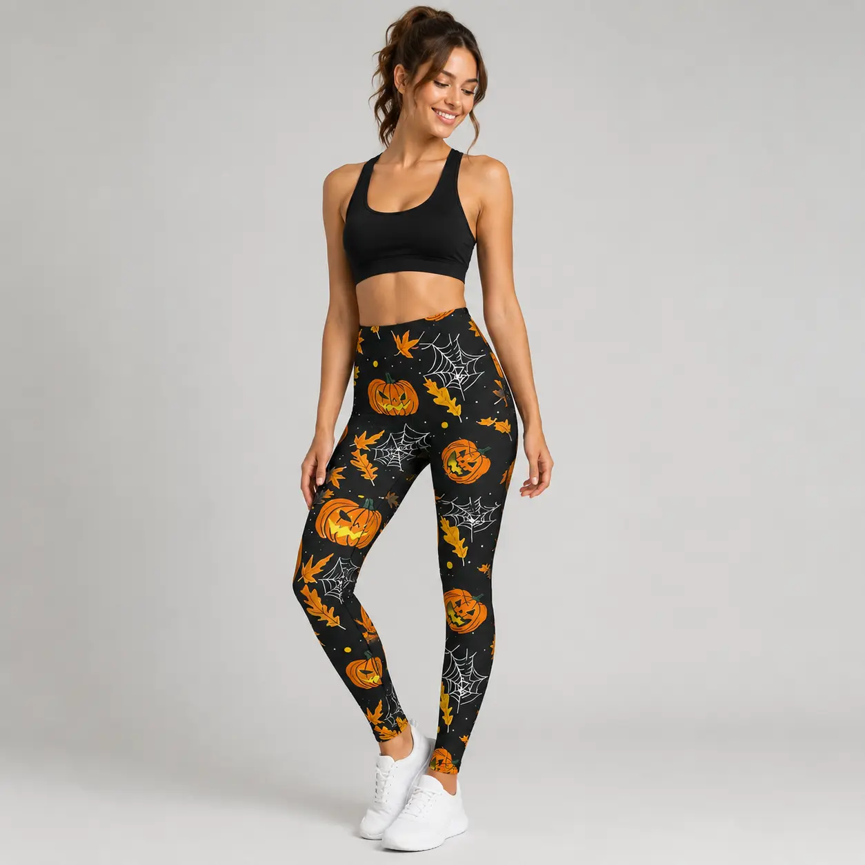 Halloween Leggings for Women, Halloween Pattern Yoga Pants, Pumpkin Stretch Workout Leggings, Athletic Activewear, Everyday Comfort