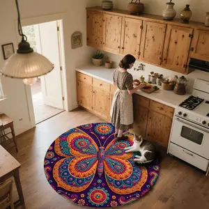 Embroidered Butterfly  Round patterned carpet, decorative area rug, non-slip round mat for bedroom, living room, pet bed, and chair, home decoration, birthday gift, Christmas gift, Valentine's Day gift