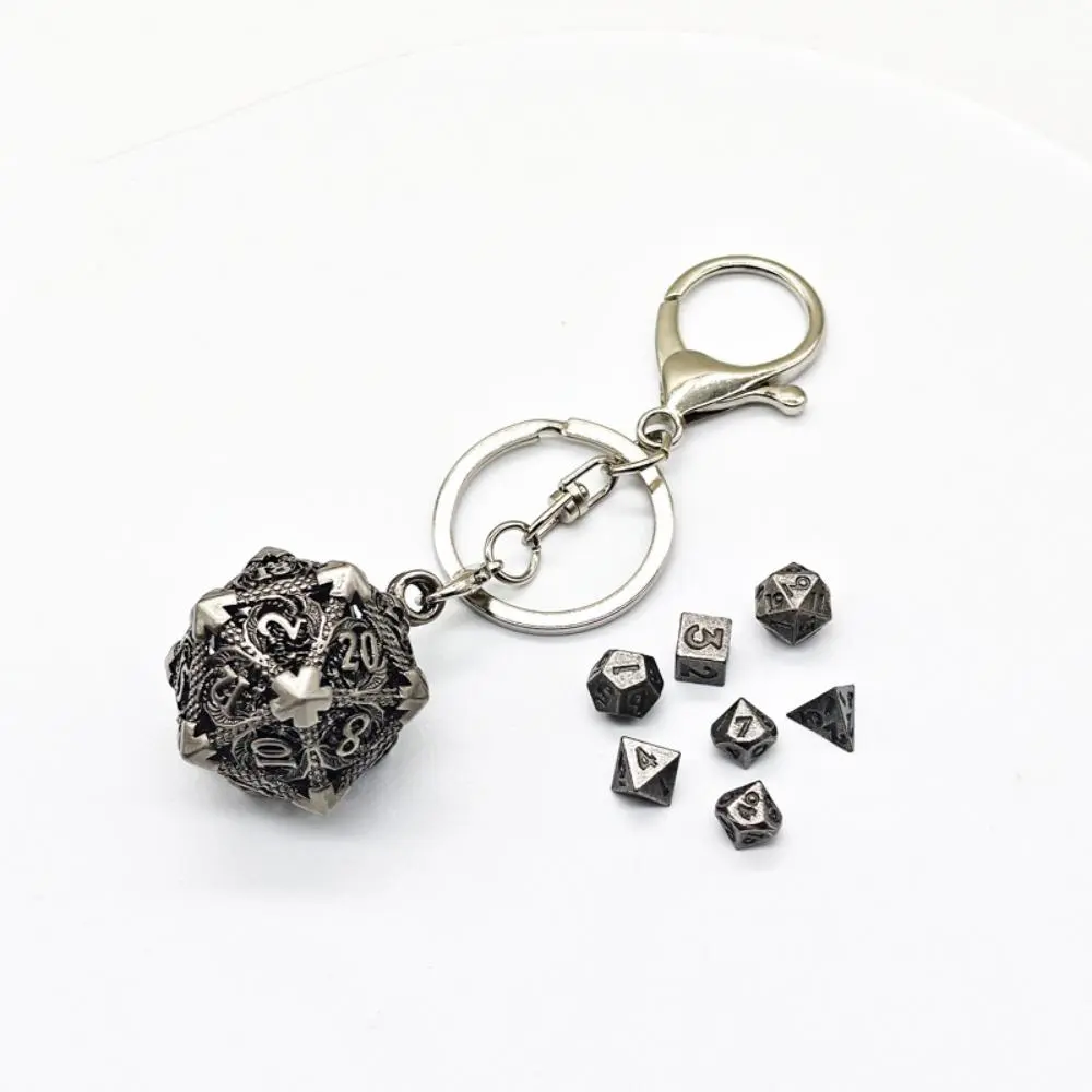 1 Set 20-sided Hollow Metal Dice Keychain TRPG DND Hollow Metal Dice Keyring Exquisite Mini Polyhedral Dice Keychain RPG Game