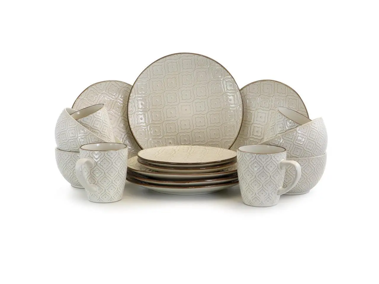 Elama White Lily 16 Piece Luxurious Stoneware Dinnerware with Complete Setting for 4 Elama White Lily 16 Piece Luxurious Stoneware Dinnerware with Complete Setting for 4